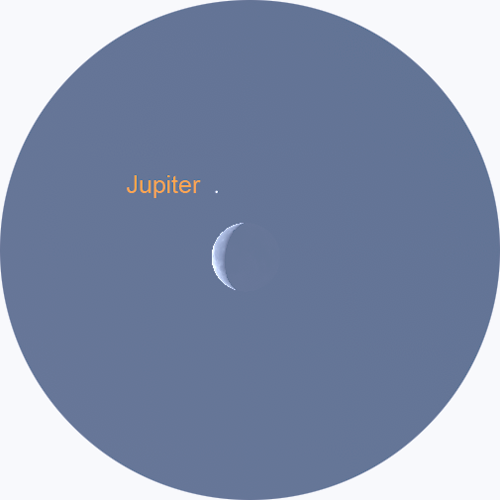 Jupiter overdag vlak bij de Maan